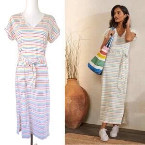 BODEN Rainbow Stripe Ella Midi Maxi T-Shirt Dress Size 4P Multi Breton Stripe
